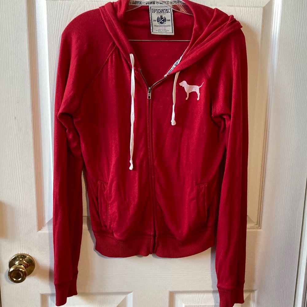 PINK Hoodie with Graphic Back Large